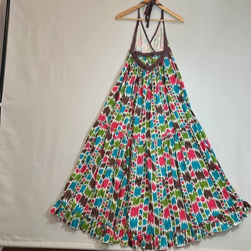 Apollo Womens Size M Halter Maxi Dress Tiered 100% Cotton Backless Tie Neck Boho - Picture 2 of 14
